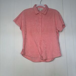 Vintage Havana Womens Small Pink Textured Button Front Short Sleeve Blouse Top